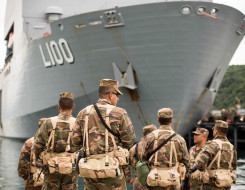 His Majesty's Armed Forces Royal Tongan Marines wait for further instruction alongside HMAS Choules as part of Exercise Southern Katipo 2017.