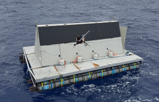 A floating target with a hole right in the middle where the missile struck.