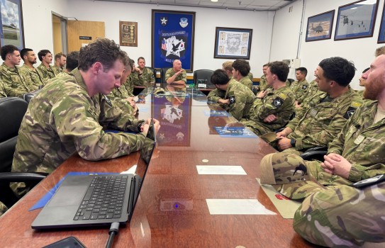 Commander Joint Forces New Zealand Major General Rob Krushka hears from personnel about their experiences on the Korean Peninsula